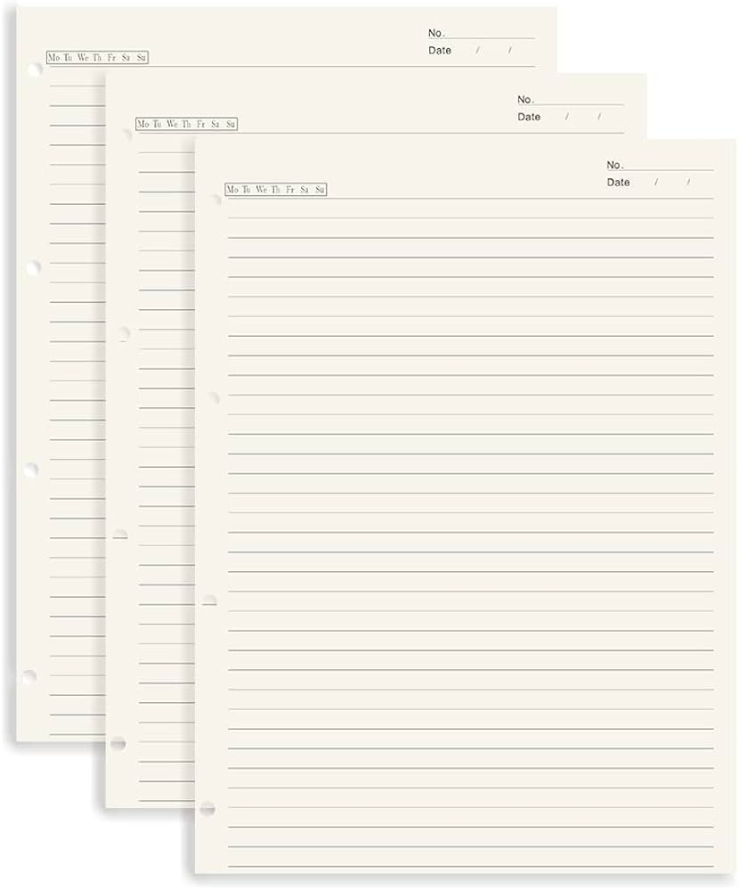 A4 Lined Refill Paper 3 Pack Loose Sheets 4 Hole Die Cut Filler 