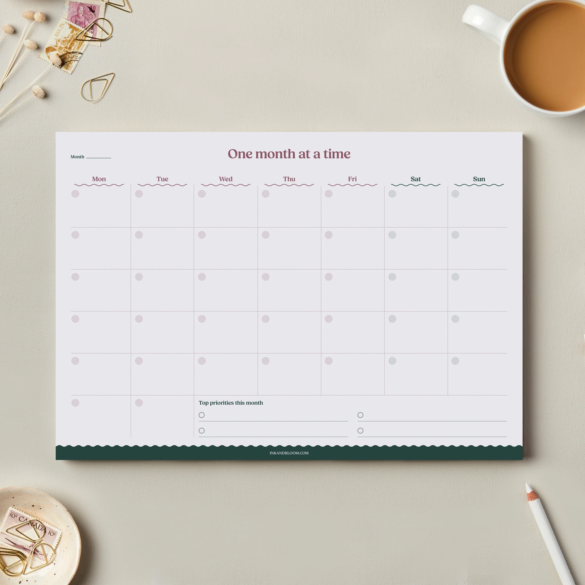 A4 Monthly Planner Desk Pad In Green And Purple Free UK Delivery