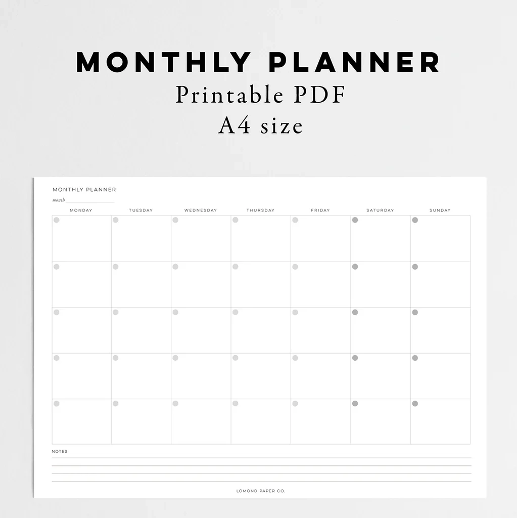 A4 Monthly Planner Instant Download Lomond Paper Co 