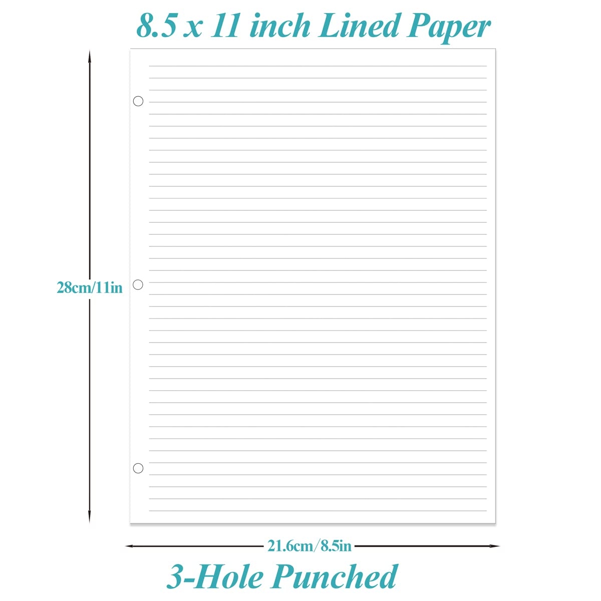 A4 Ruled Refill Paper 3 Hole Punched Lined Filler Paper 100 
