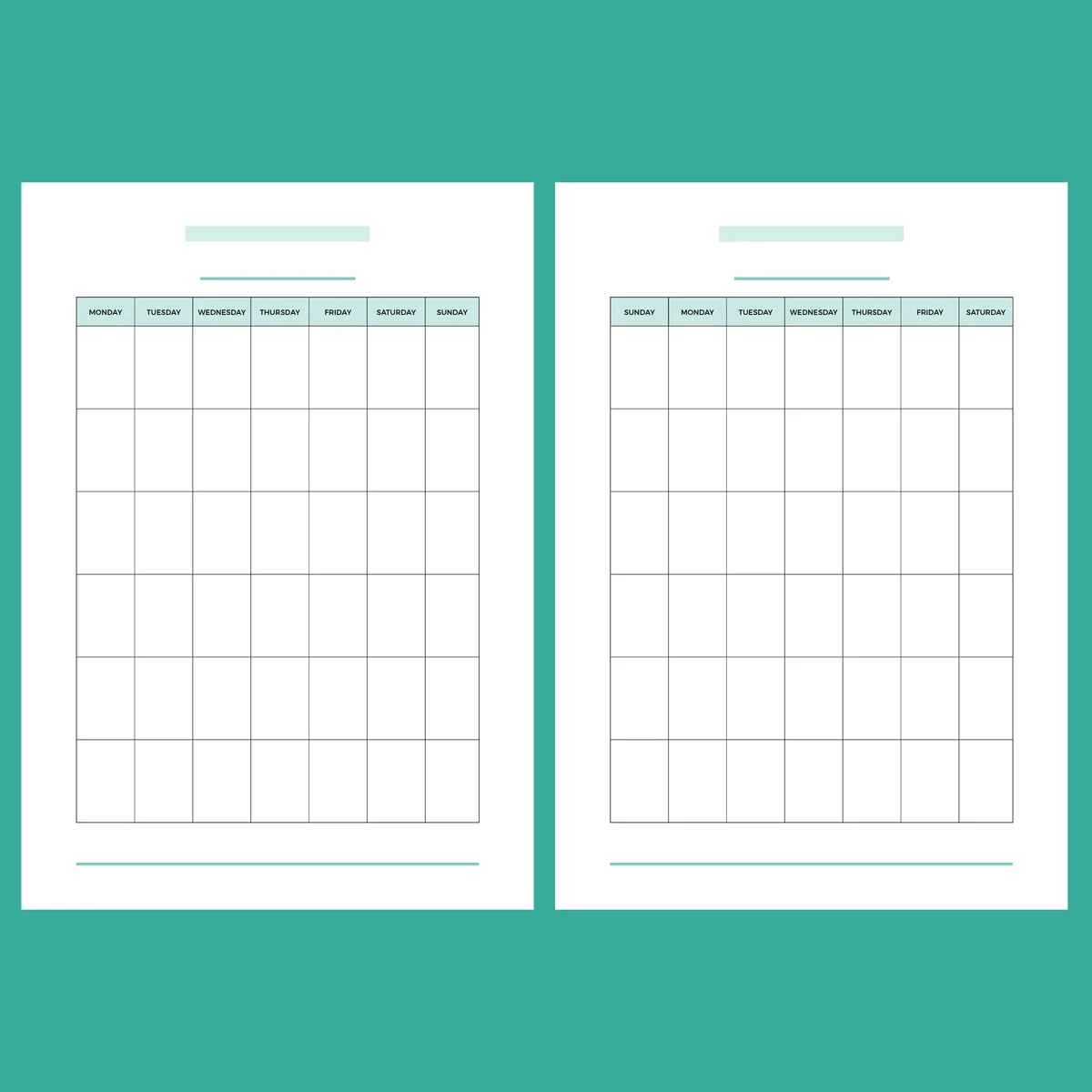 A5 Blank Monthly Calendar Template Printable PDF Instant 