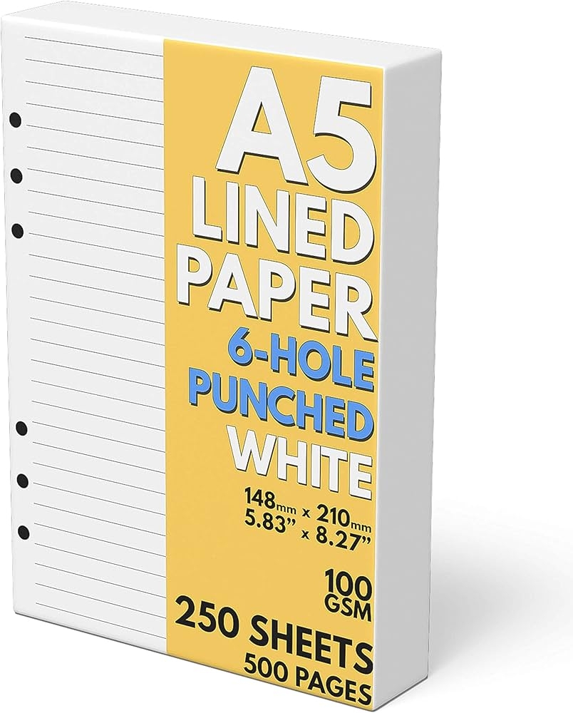A5 Ruled Paper 6 Hole Punched 250 Sheets 500 Pages 100gsm A5 