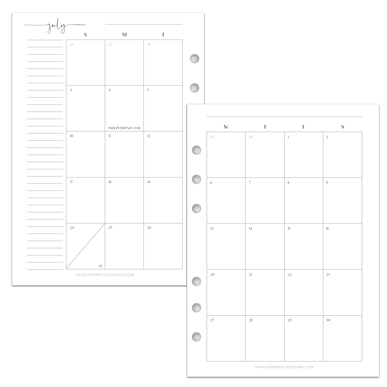 A5 Weekly Calendar Vertical