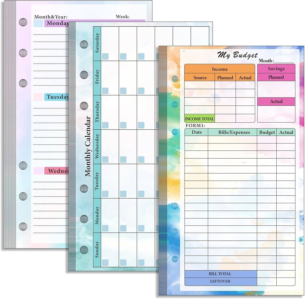A6 Budget Planner Refill 82 Sheets 6 Hole Budget Planner Monthly Calendar Inserts For A6 Budget Binder Cover Binder Money Organiser For Cash Saving 