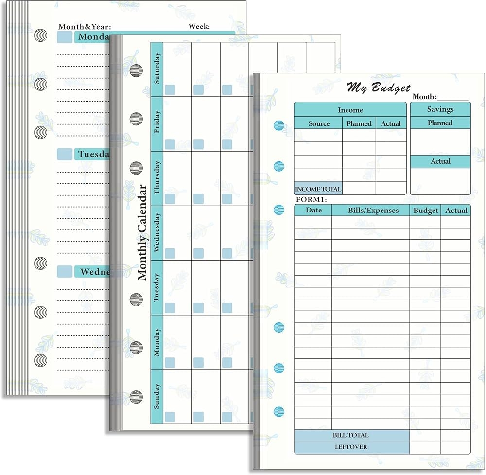 A6 Budget Planner Refill Prefdo 82 Sheets Weekly Planner Monthly Calendar Inserts 6 Hole Budget Planner For A6 Budget Binder Cover Binder Money 