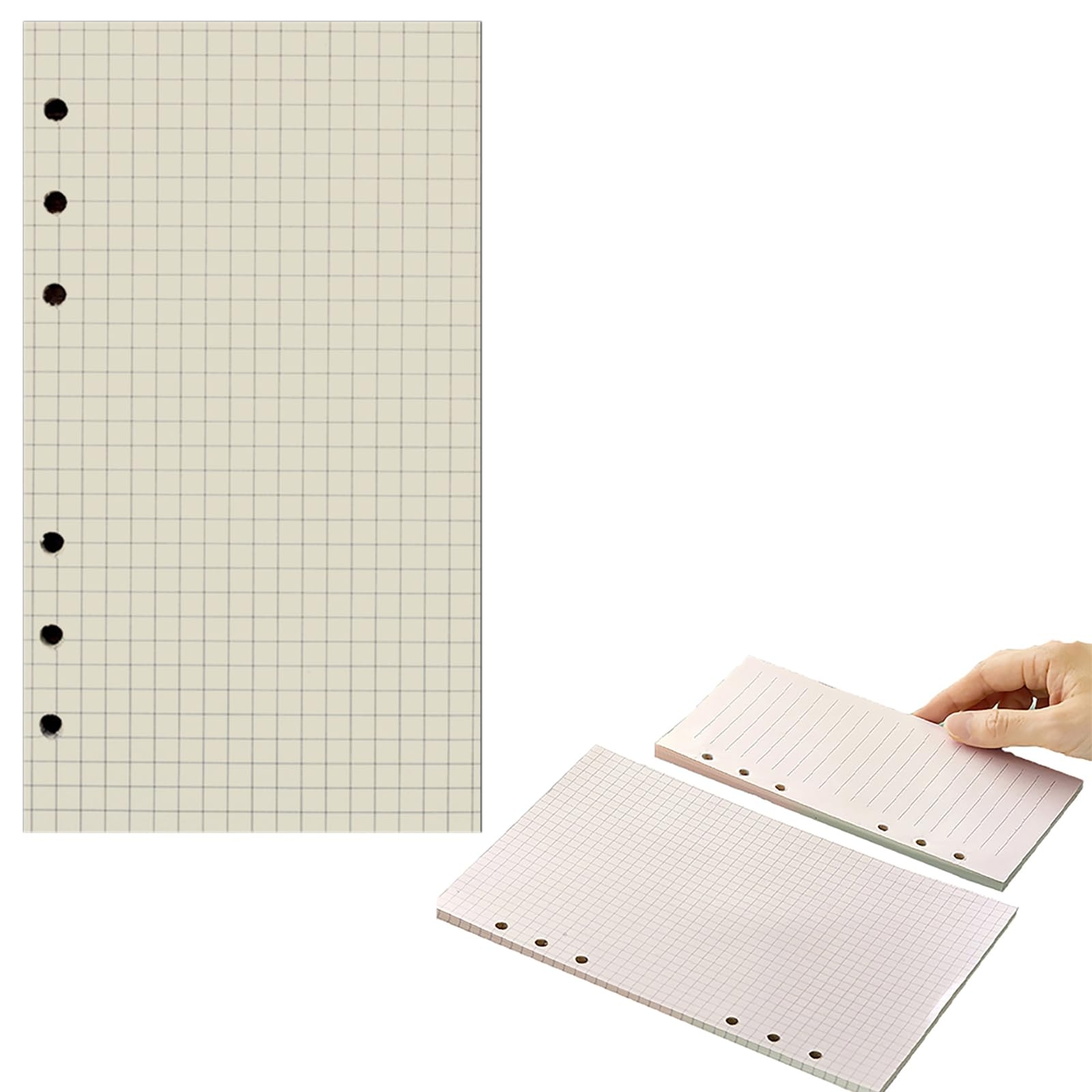 A6 Refill Paper 160 Pages 80 Sheets Refill Pad Insert Lined Paper 6 Holes Loose Sheets Perforated Paper Refill For Diary Notebook Grid 