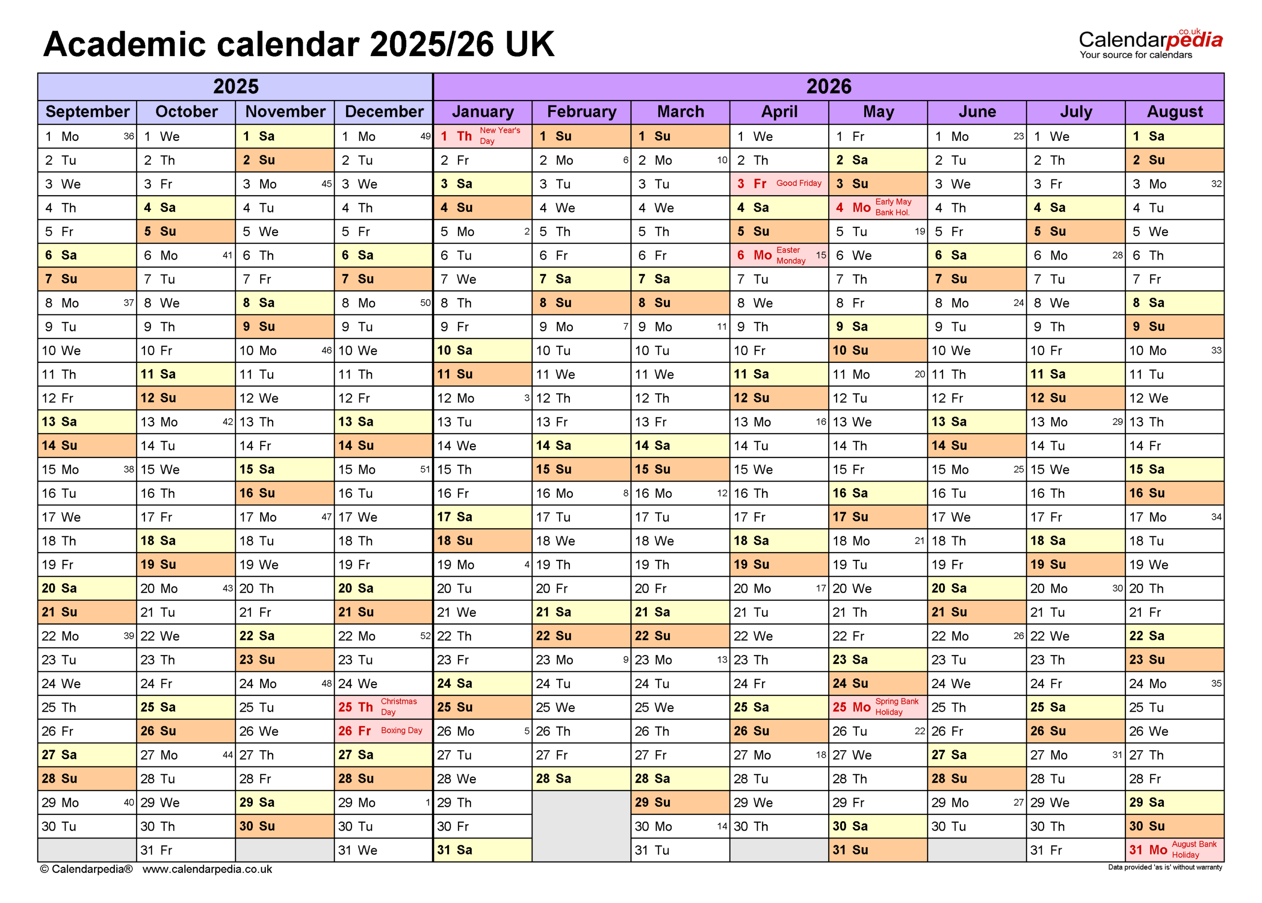 Printable Blank Academic Calendar 2026 26