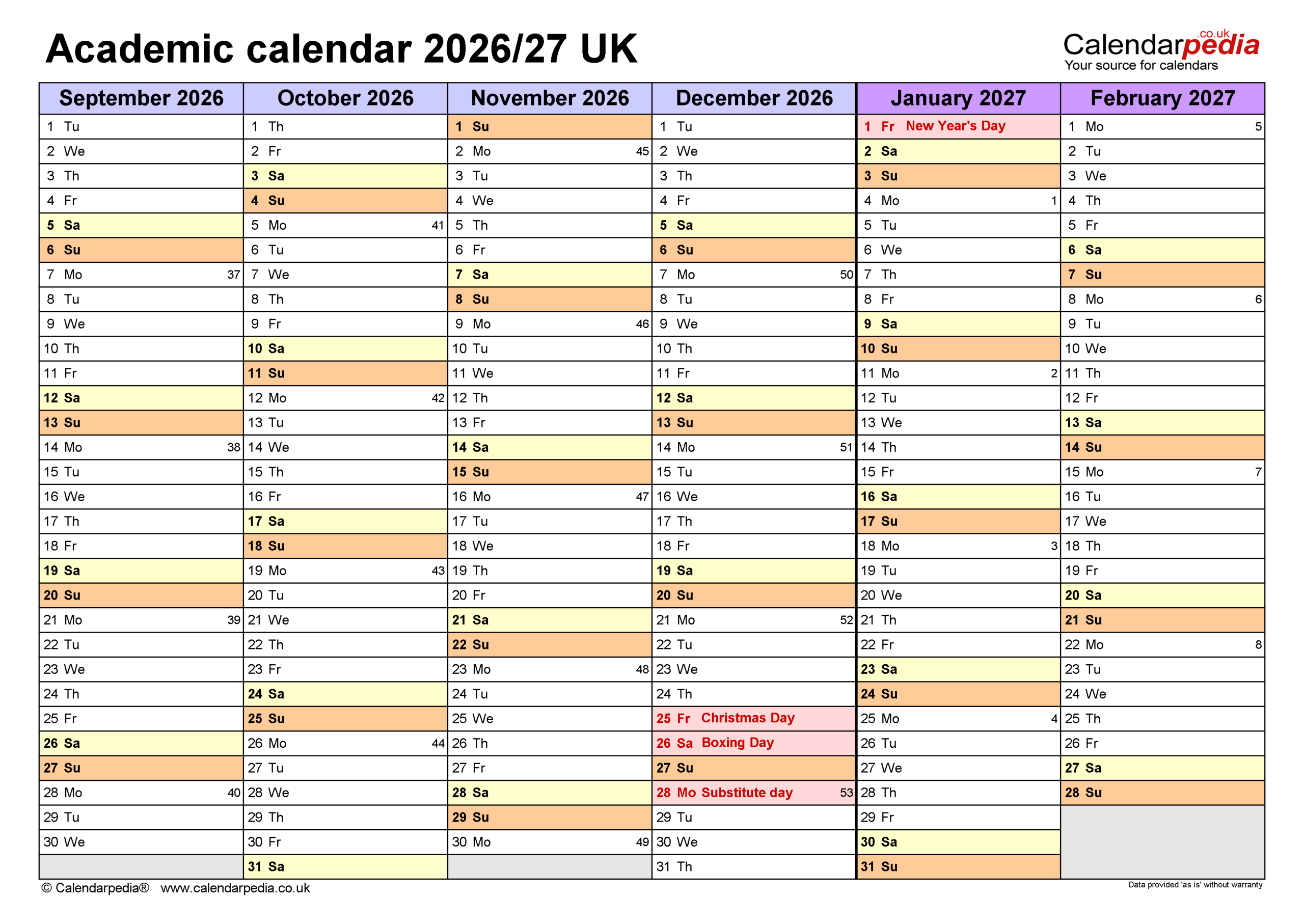 Academic Calendars 2026 27 UK Free Printable Excel Templates