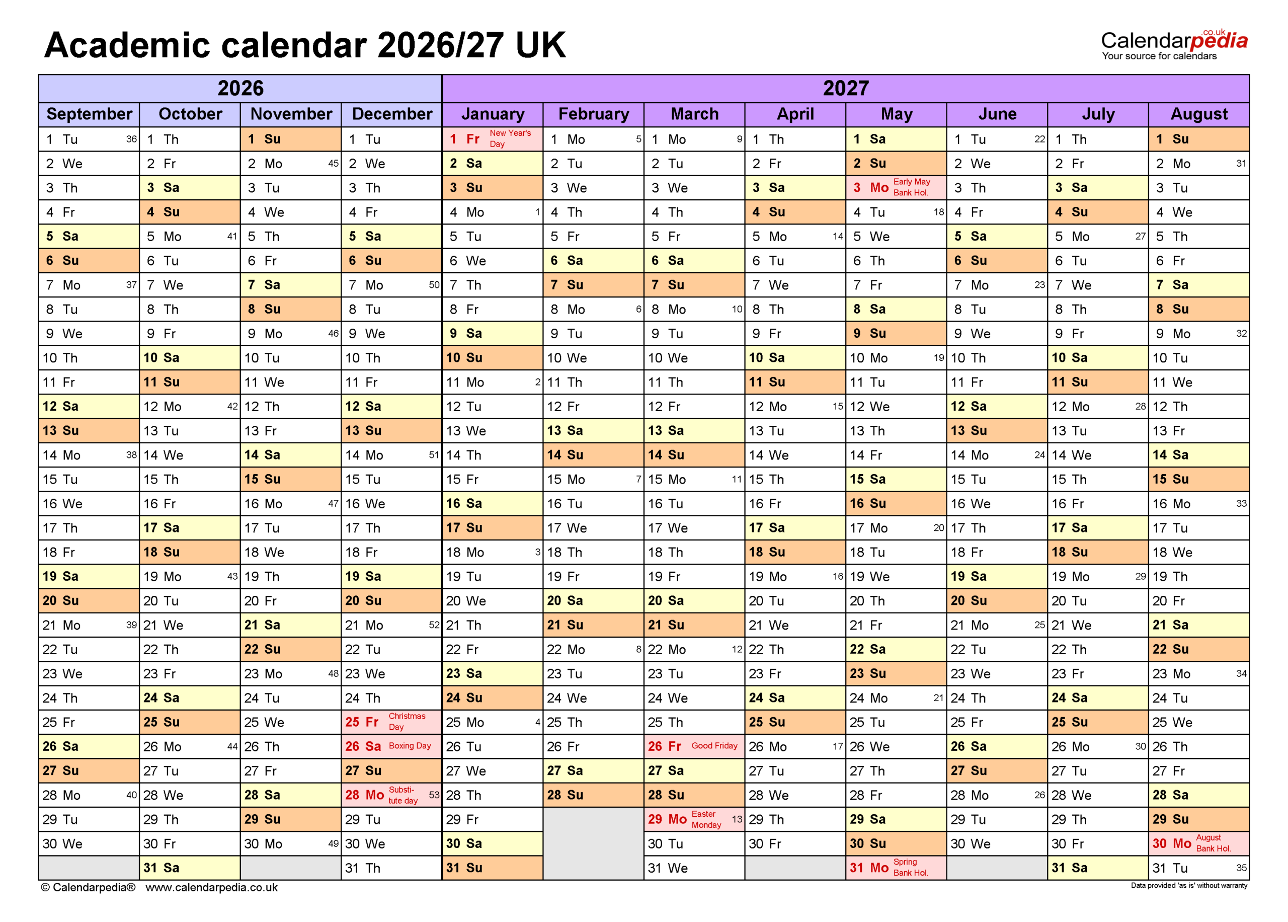 Academic Calendars 2026 27 UK Free Printable PDF Templates