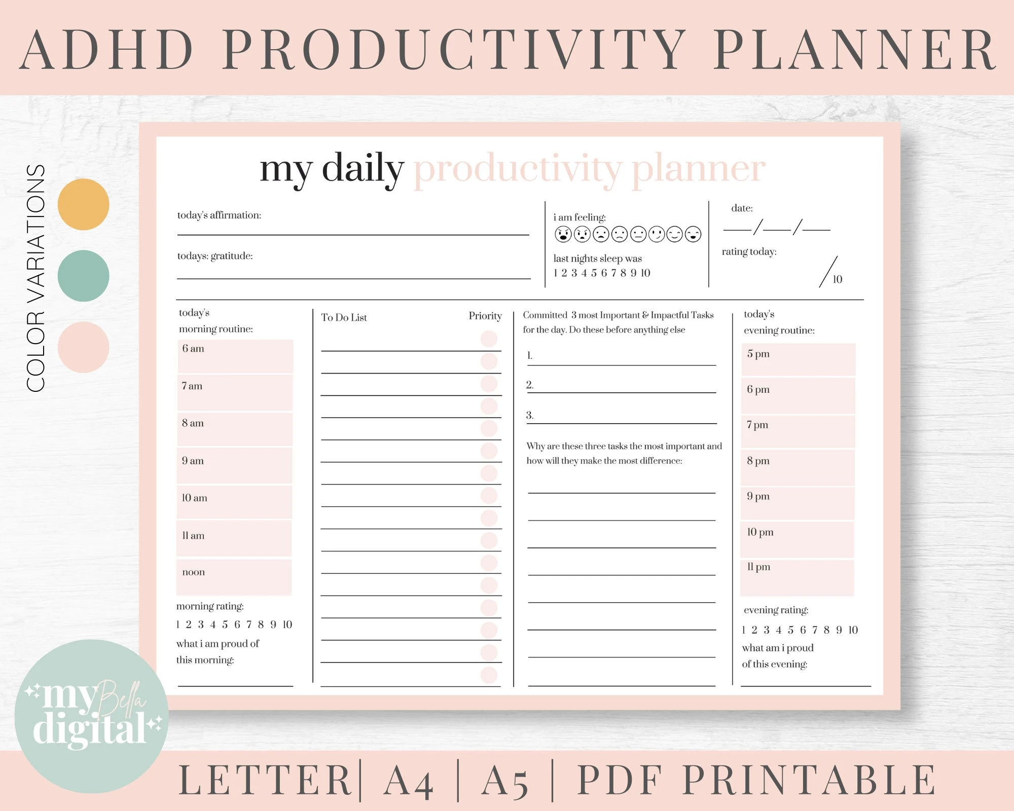 ADHD Planner Adhd Planner Printable Adhd Daily Planner Adhd 