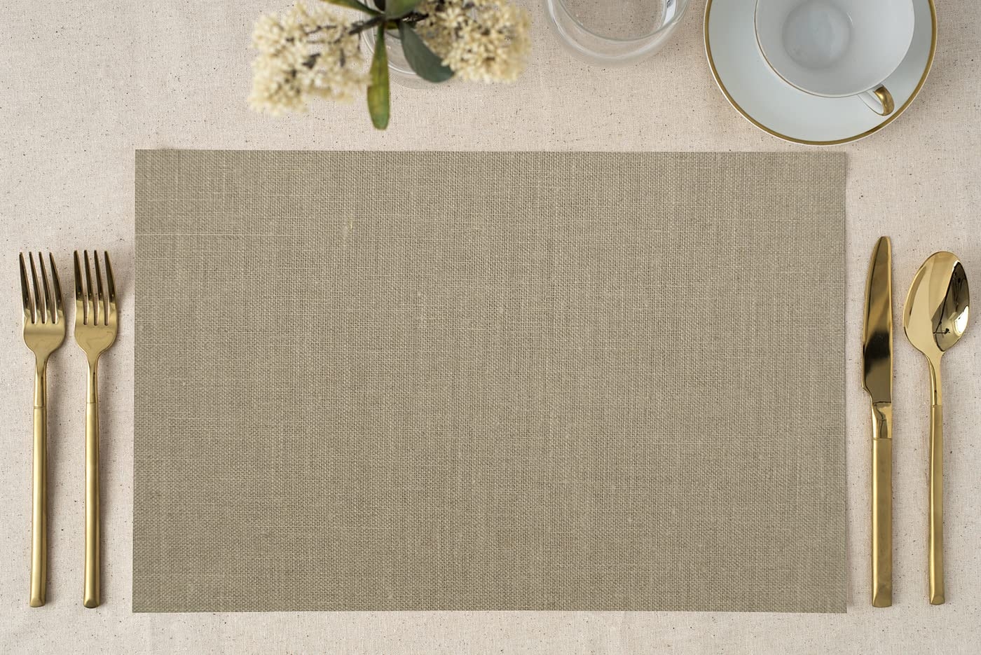 Amazon DIGIBUDDHA Rustic Linen Look Placemats Simple Beige 