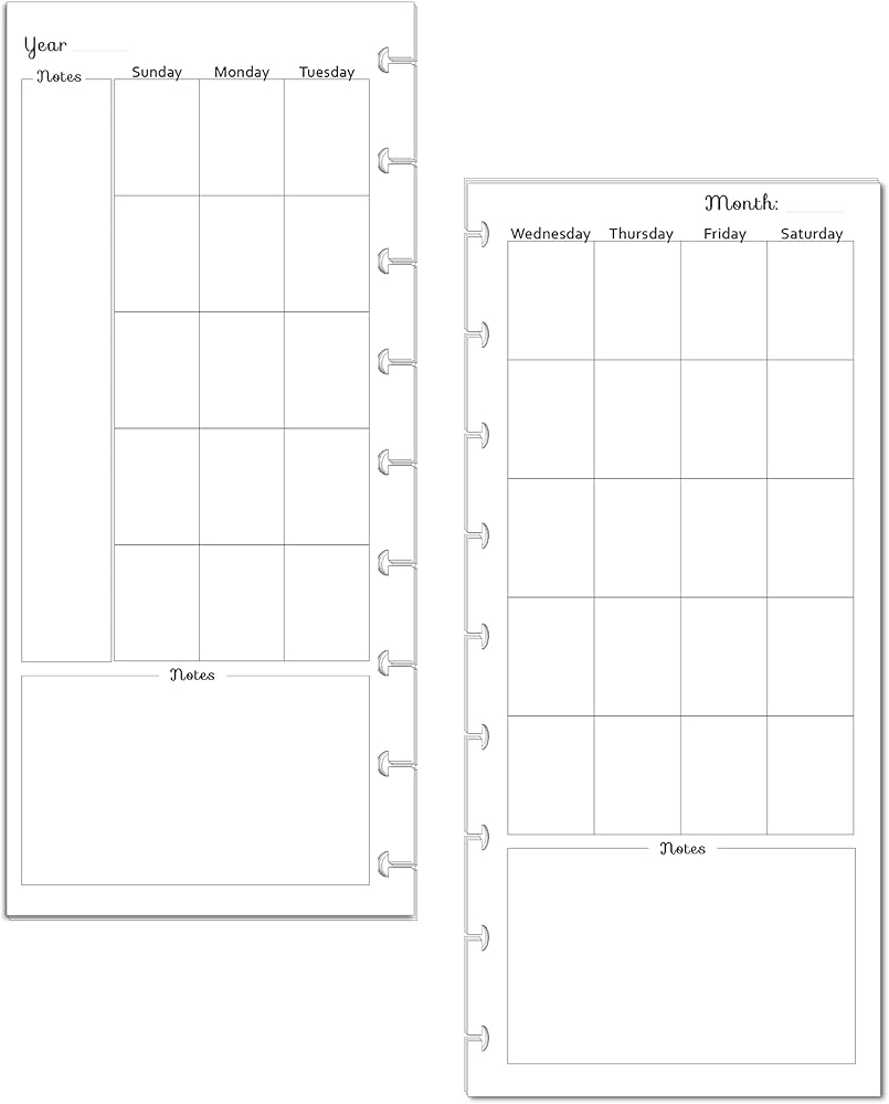 Amazon Undated Monthly Calendar Insert Fits 9 Disc Skinny 