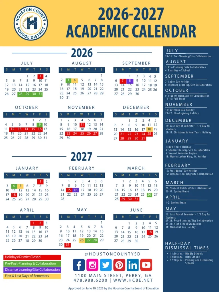 Free Printable School Calendar 2027 2026