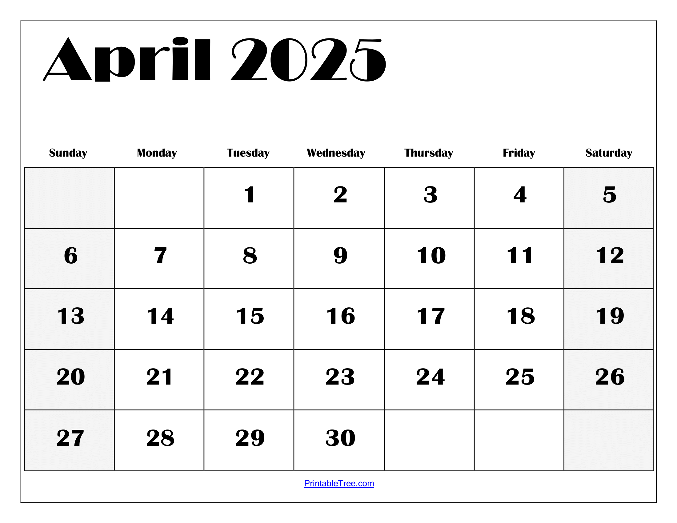 Blank Printable April Calendar