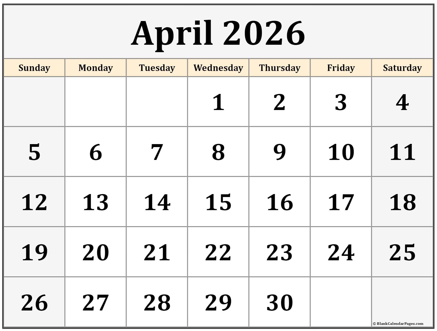 Blank Calendar Pages April 2026