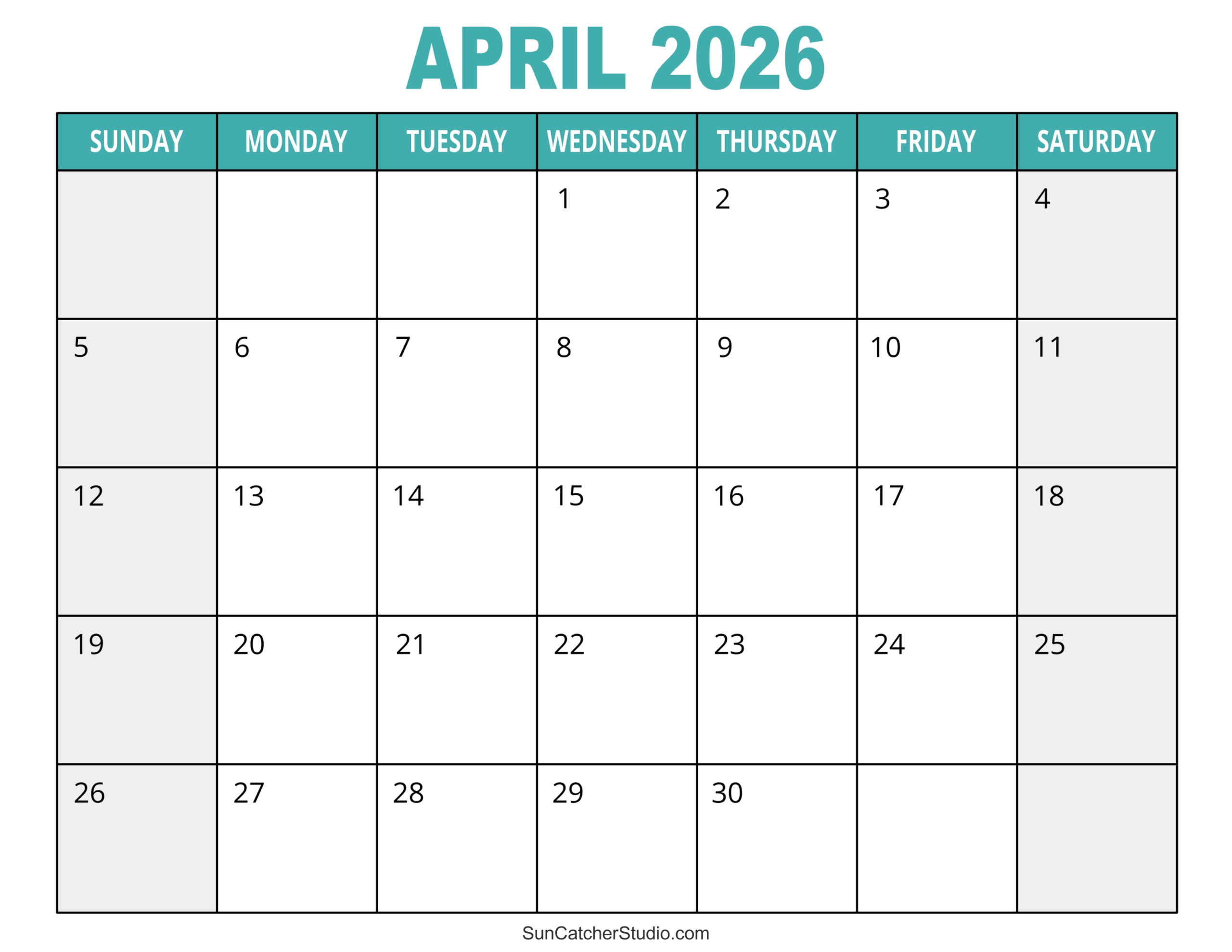 Blank 2026 Printable Calendar Free
