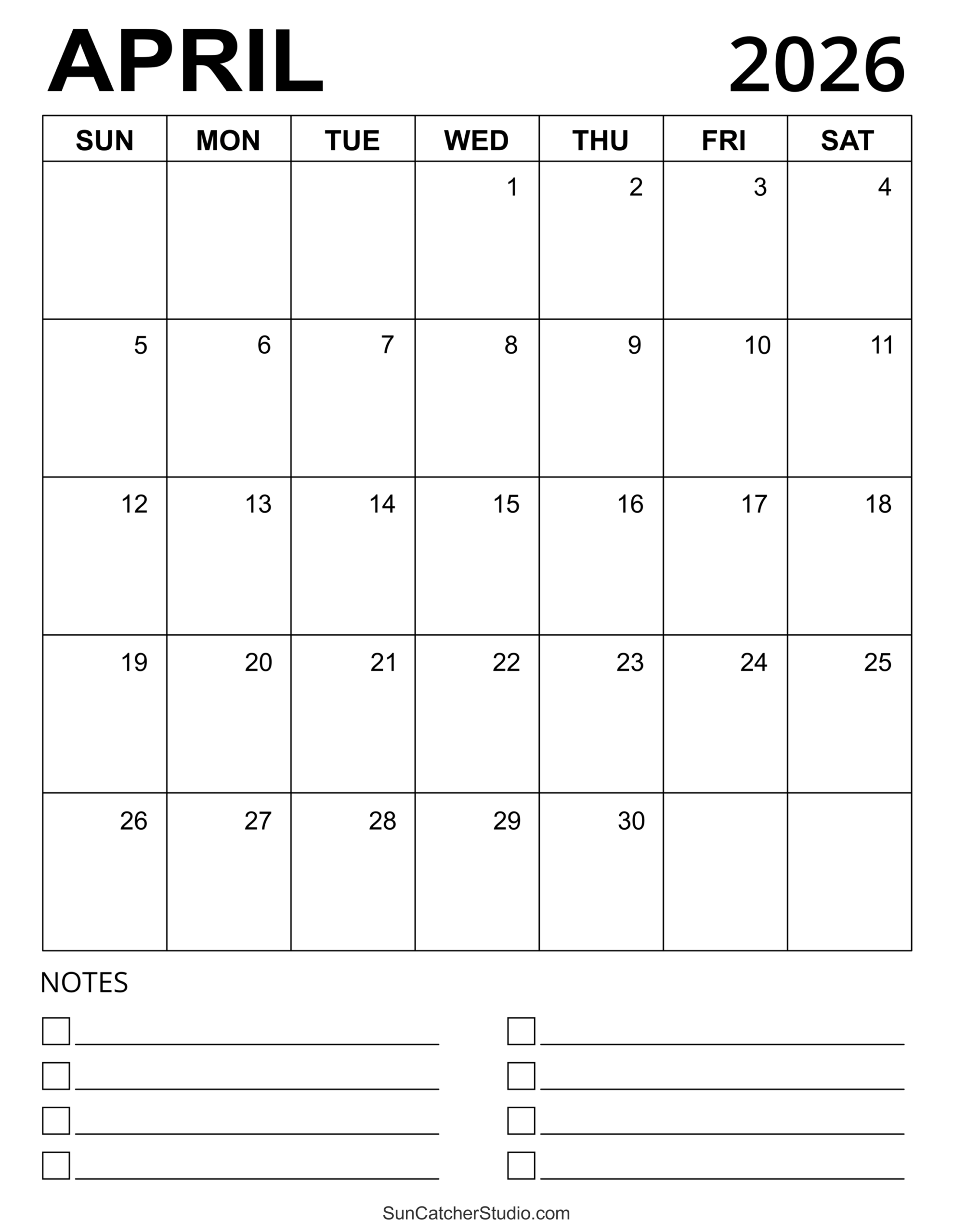 Printable Calendar April 2026