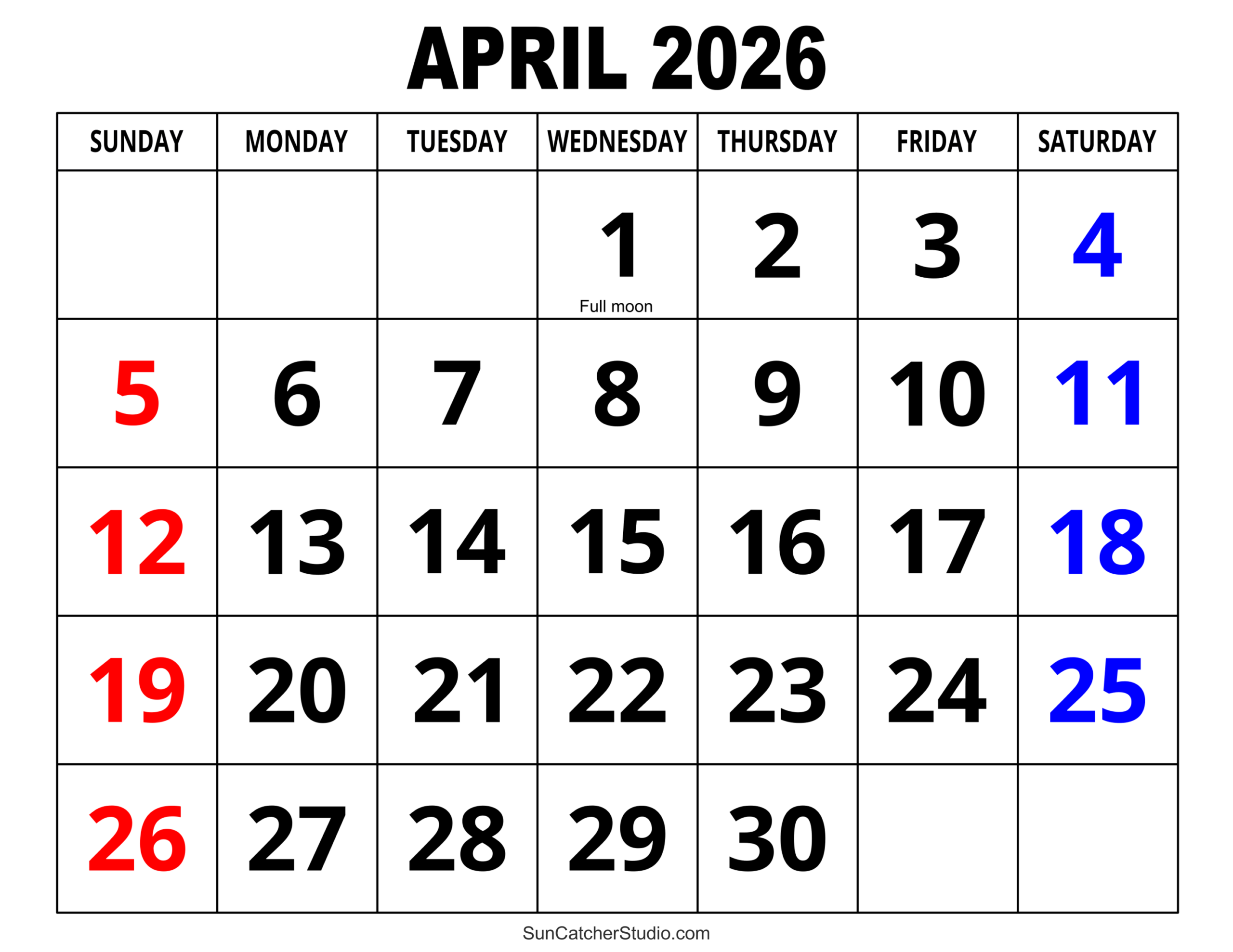 April 2026 Calendar Free Printable Free Printables Lettering 