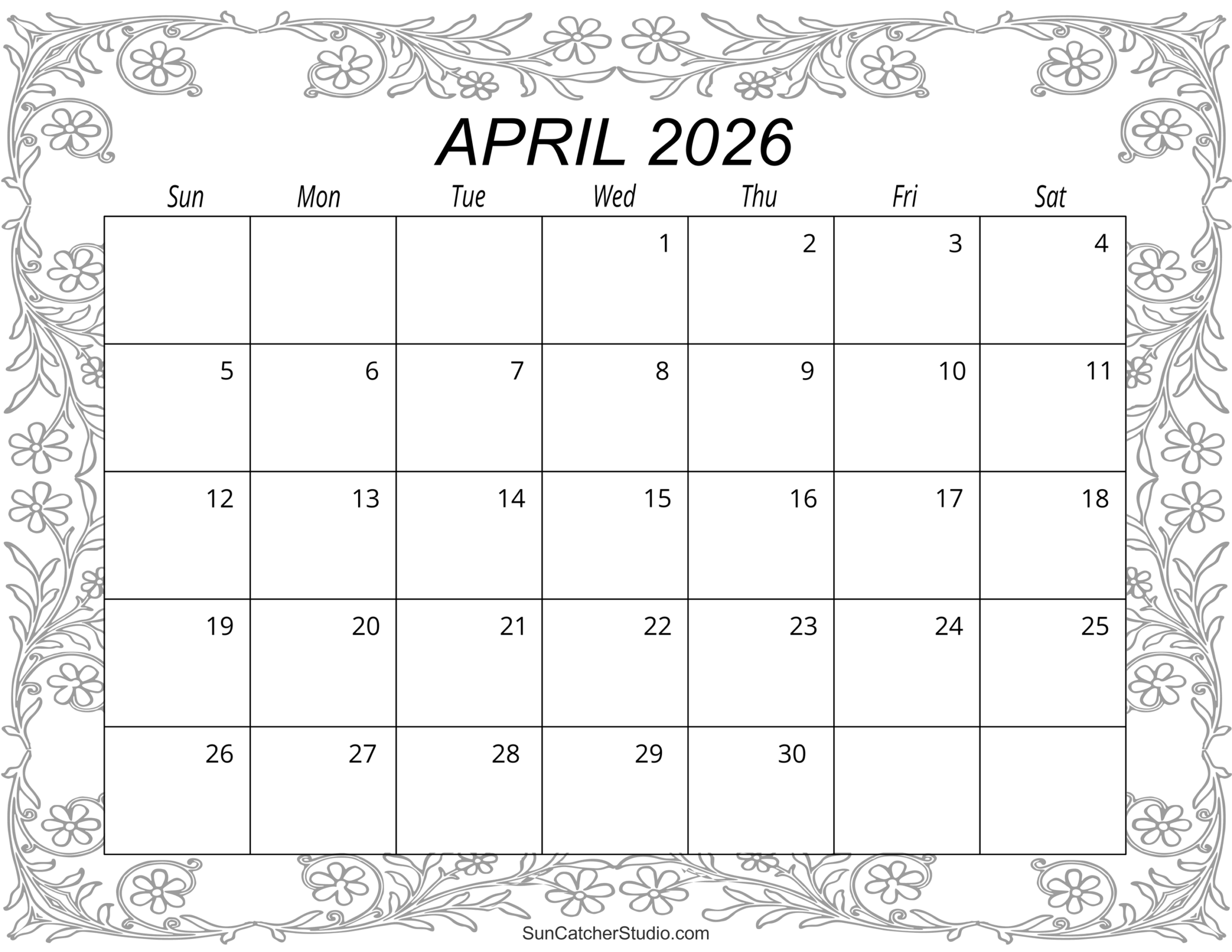 April 2026 Calendar Free Printable Free Printables Lettering 