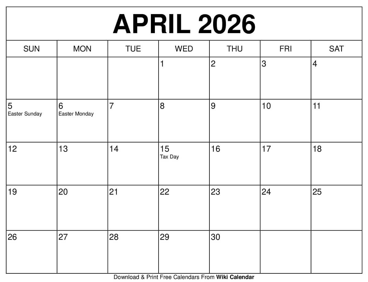 April 2026 Calendar Printable Templates amp More