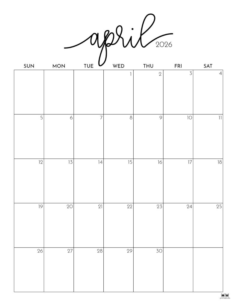 April 2026 Calendars 150 FREE Printables Printabulls