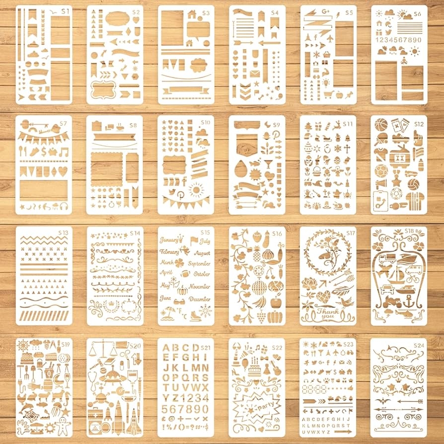 Aster 24 Piece Journal Stencils Bullet Diary Stencils Set DIY Drawing Template Reusable Drawing Stencil Plastic Journal Stencils For Journal 