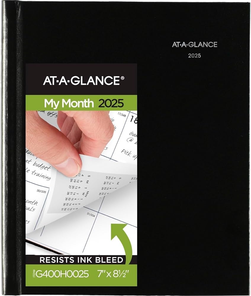 AT A GLANCE 2025 Monthly Diary 7 X 8 5 Medium Hard Cover Black 
