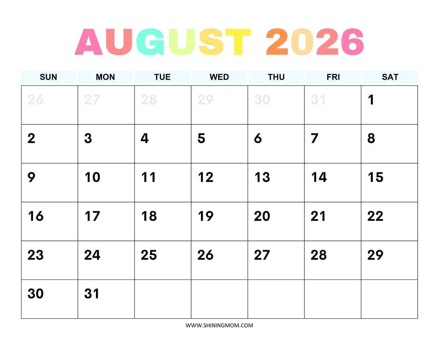 August 2026 Calendar 90 Best Free Printables 
