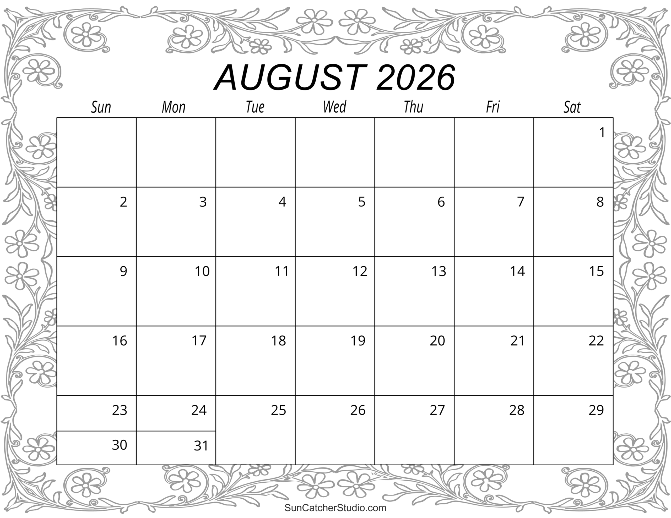 August 2026 Calendar Free Printable Free Printables Lettering 