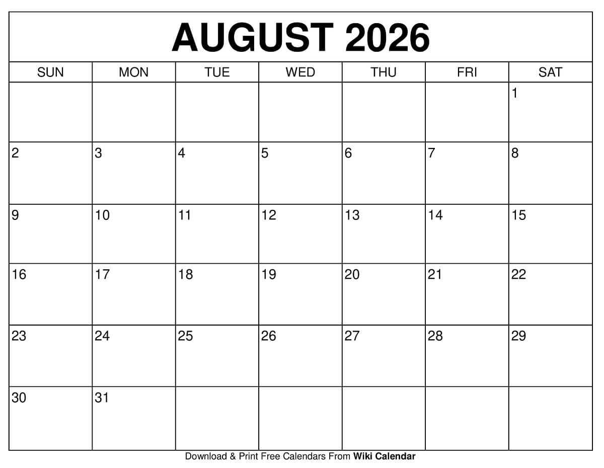 August 2026 Calendar Printable Templates amp More