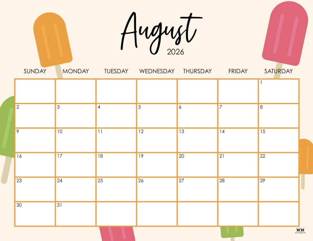 Blank August Calendar 2026 Pdf