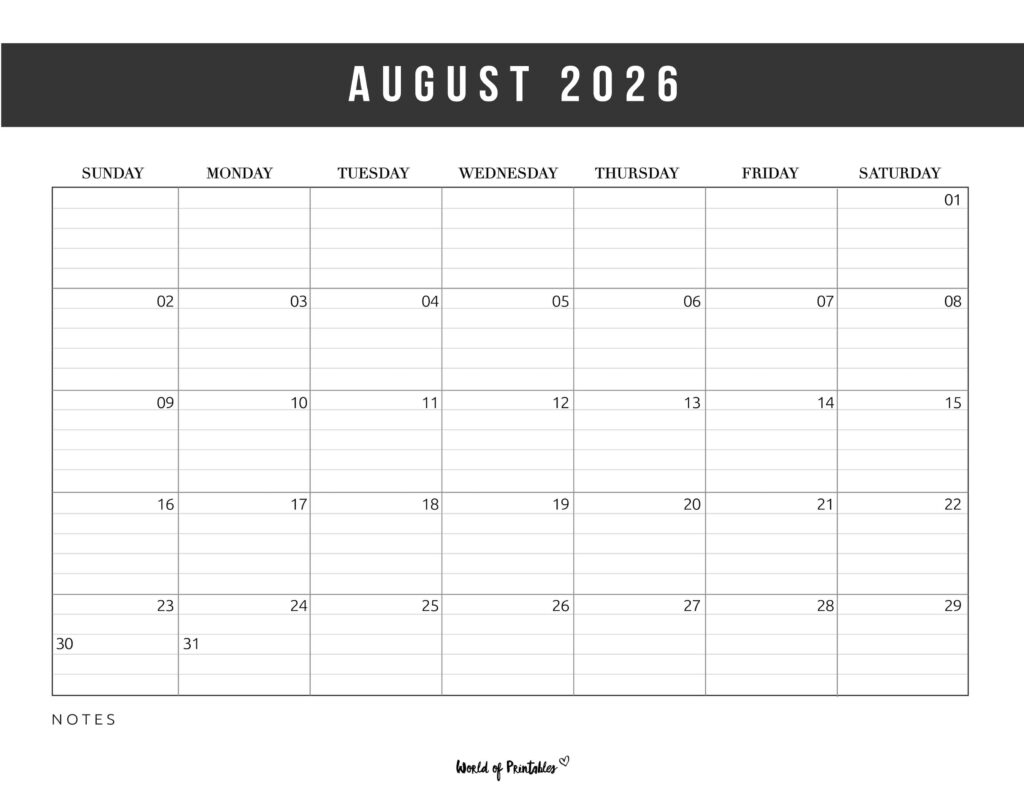Free Printable Calendar With Lines 2026