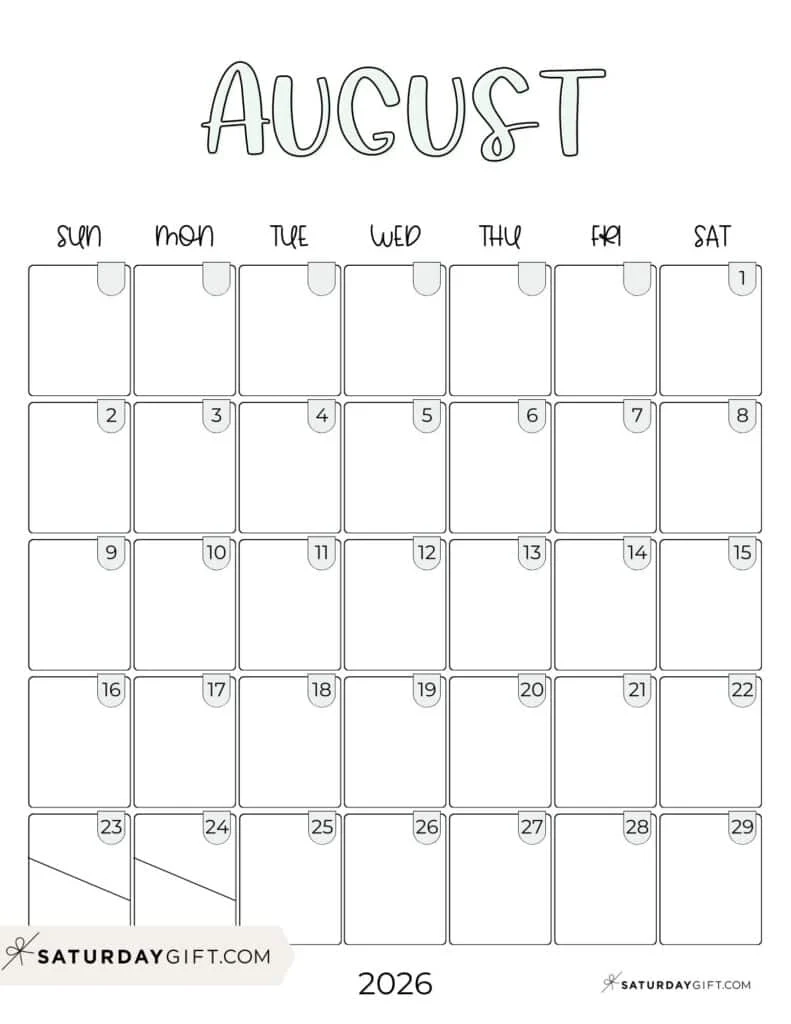 Blank August 2026 Calendar Pdf