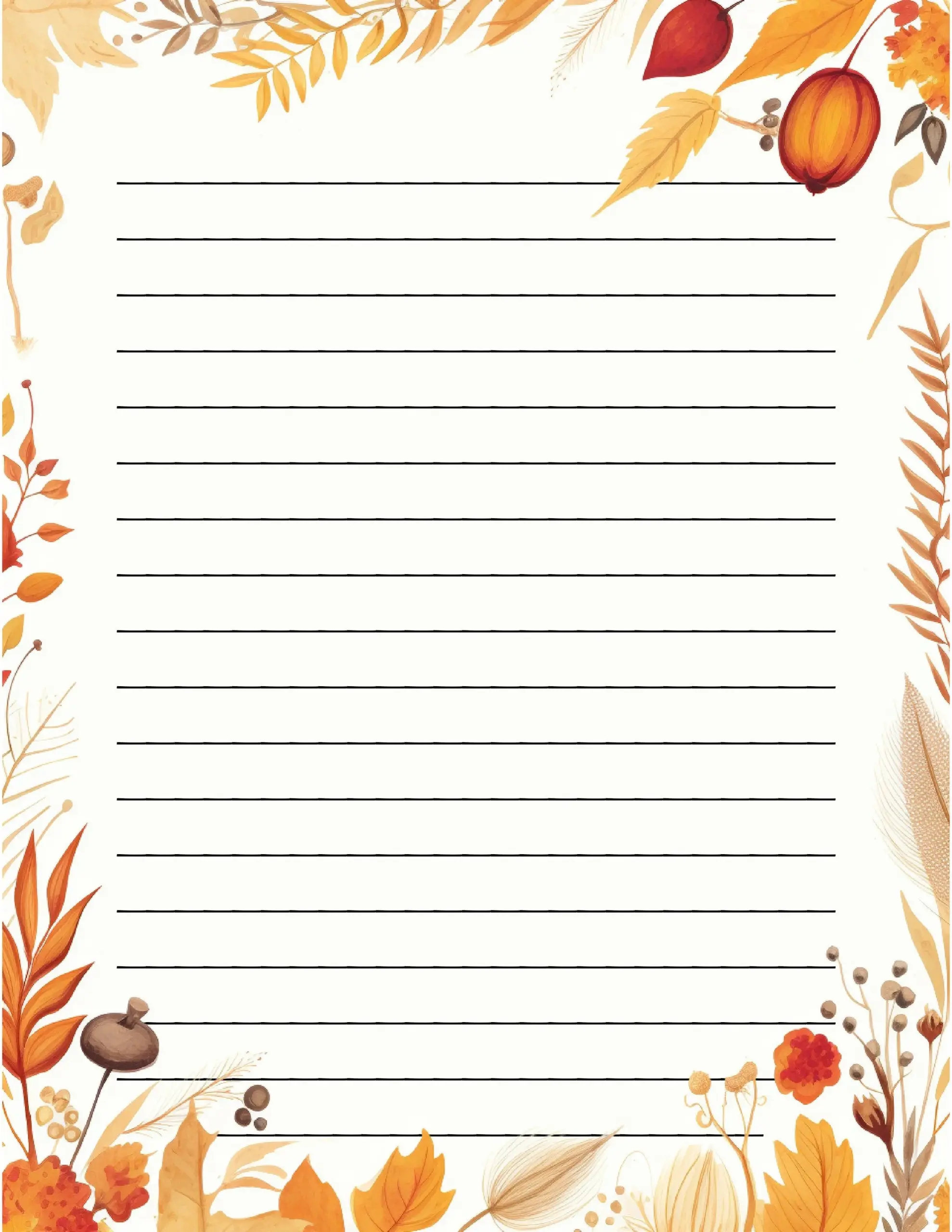 Autumn Themed Lined And Unlined Writing Papers Two Designs Etsy 