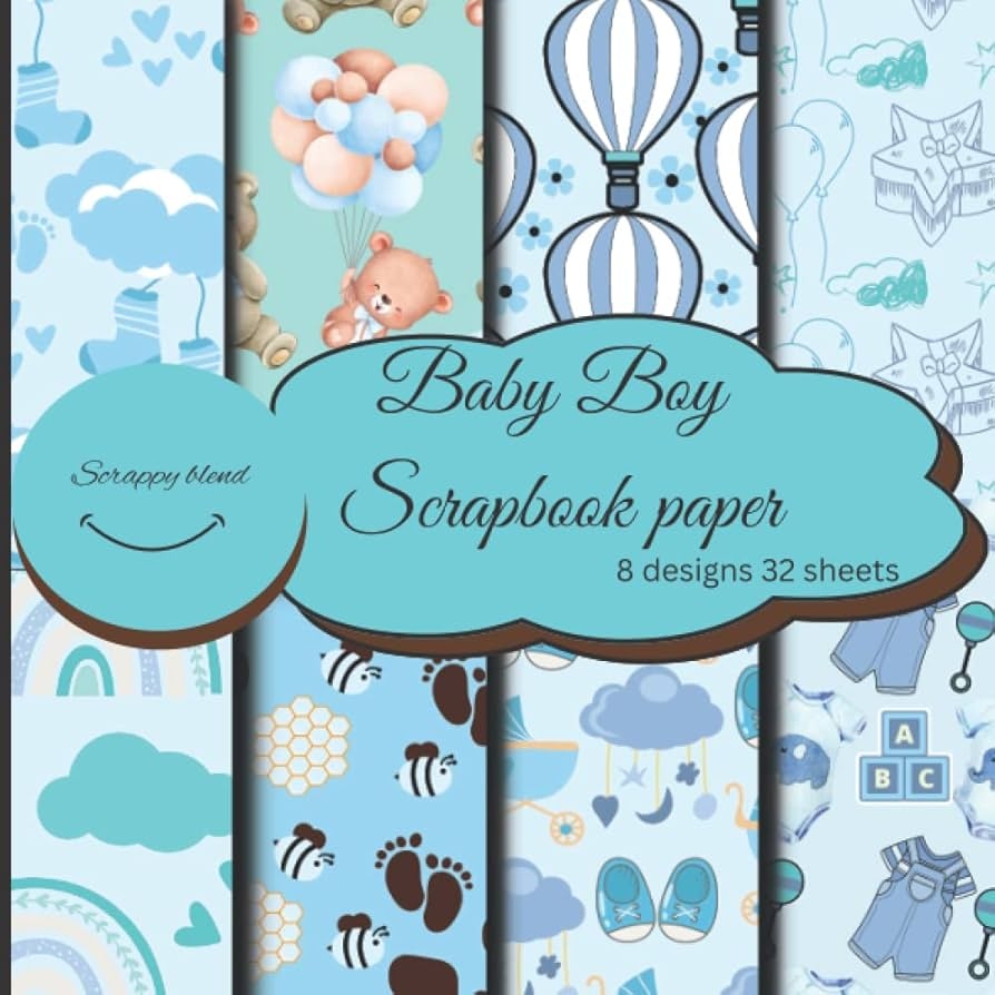 Baby Boy Scrapbook Paper Double Sided Blue Craft Paper Design 