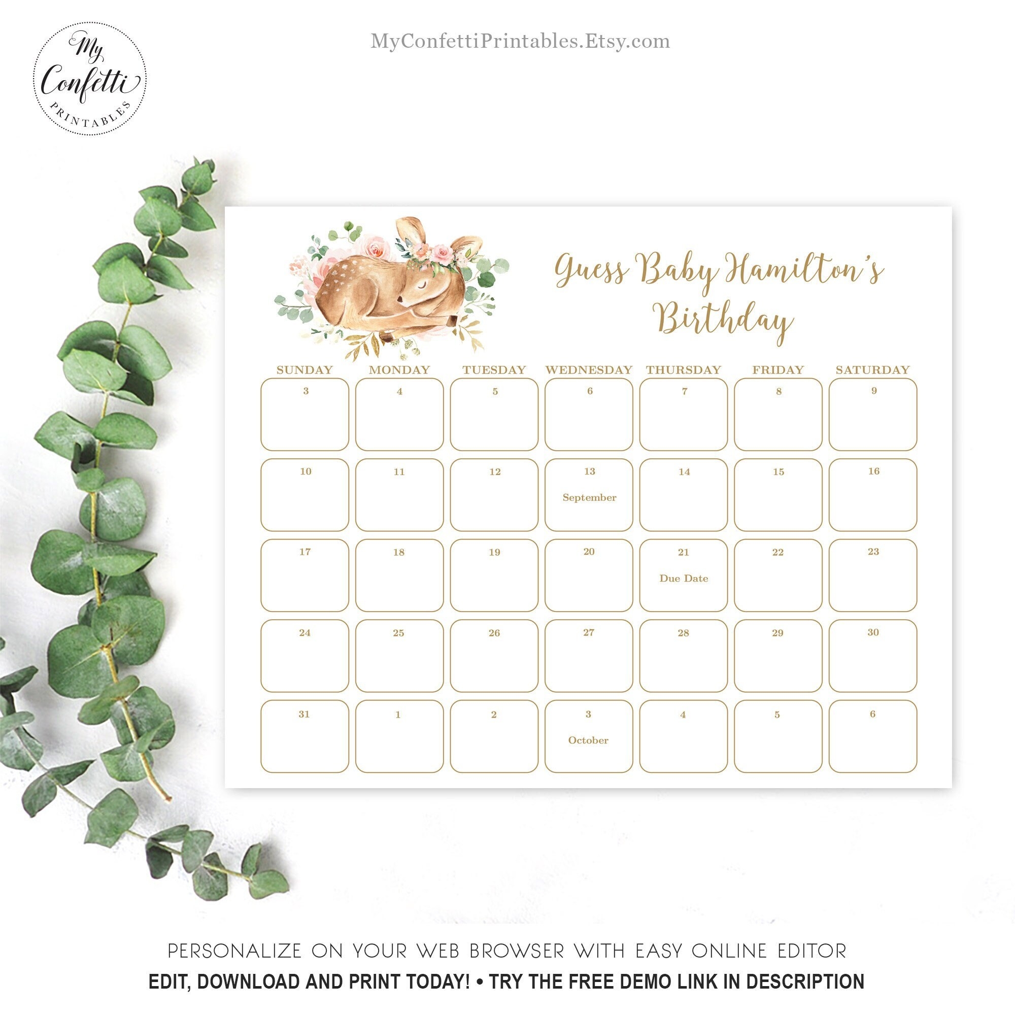 Printable Baby Shower Calendar November