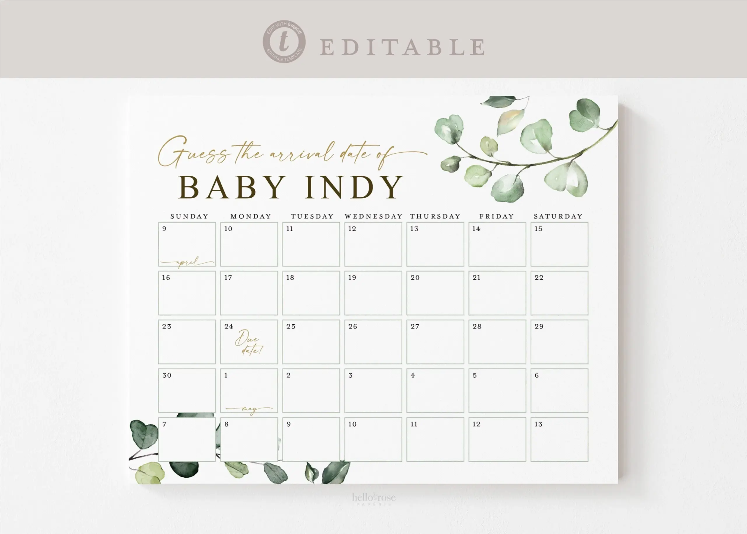 Baby Due Date Calendar Printable Game Guess The Arrival Baby s 