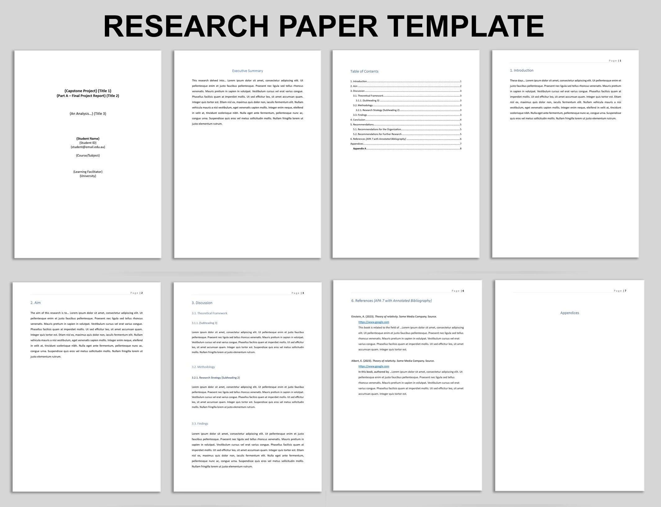 Basic Research Paper Template APA 7 MS Word Template Academic 