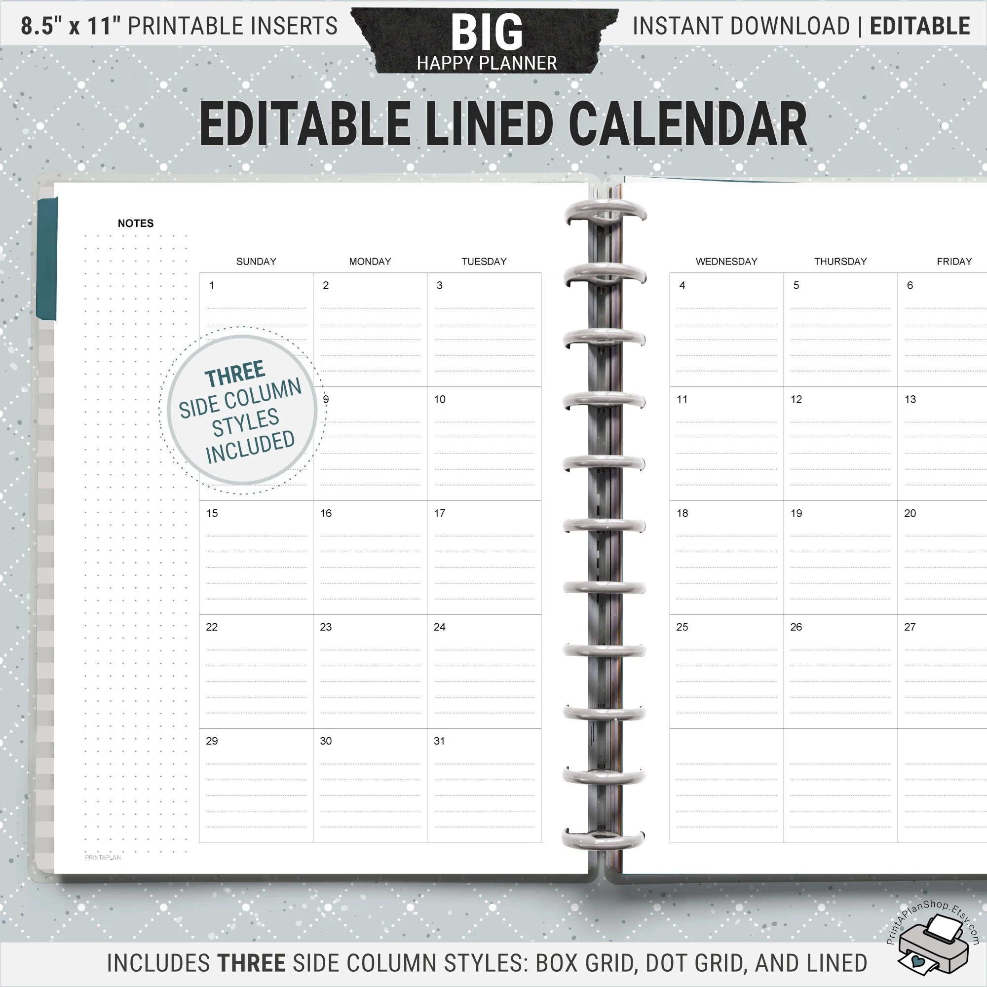 Big Happy Planner Linierte Kalendereins tze Bearbeitbare 