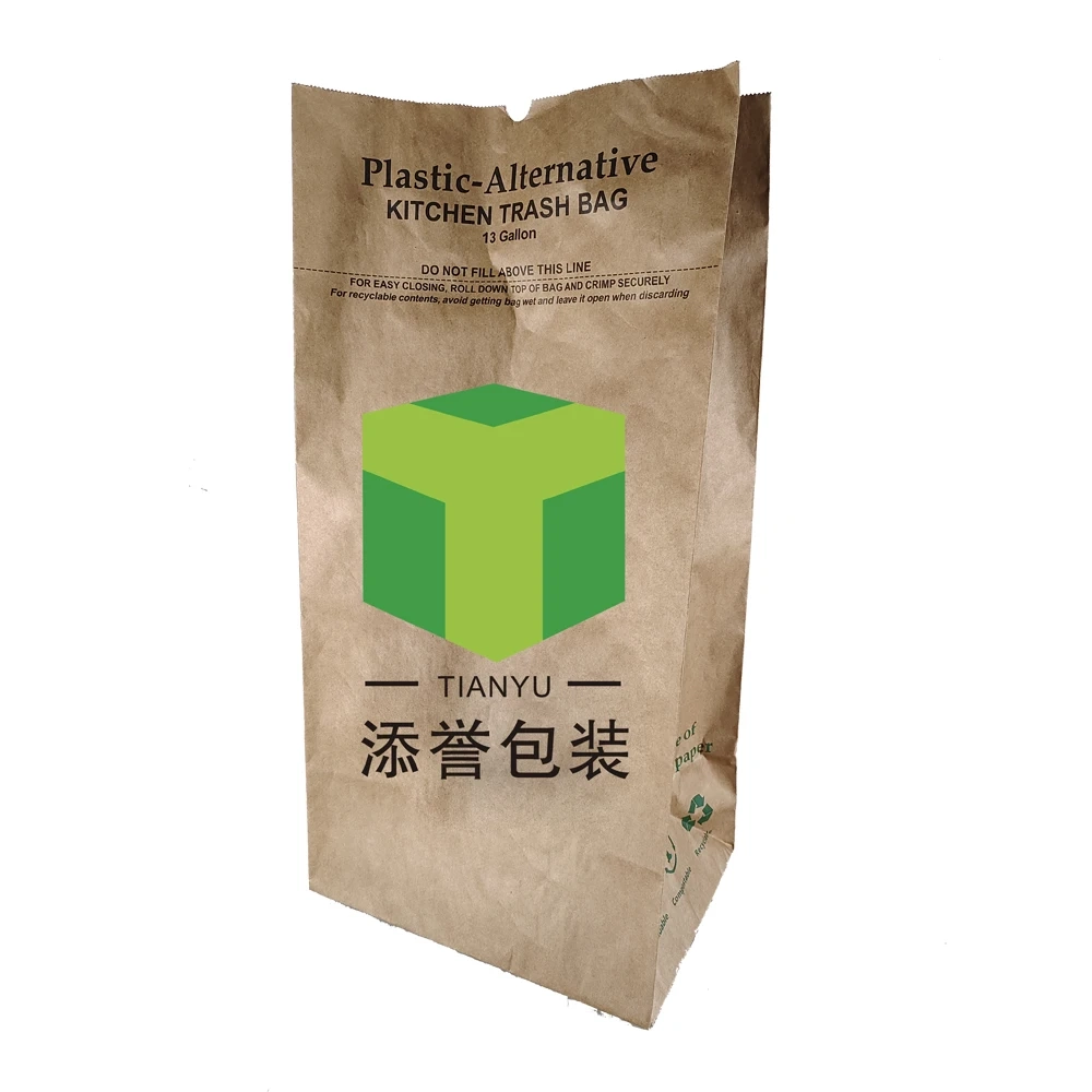Biodegradable Recycled Brown Wax PLA Lined Kraft Paper Trash Bags For Kitchen Garbage Rubbish Waste