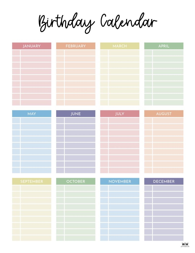 Birthday Calendars amp Trackers 25 FREE Printables Printabulls