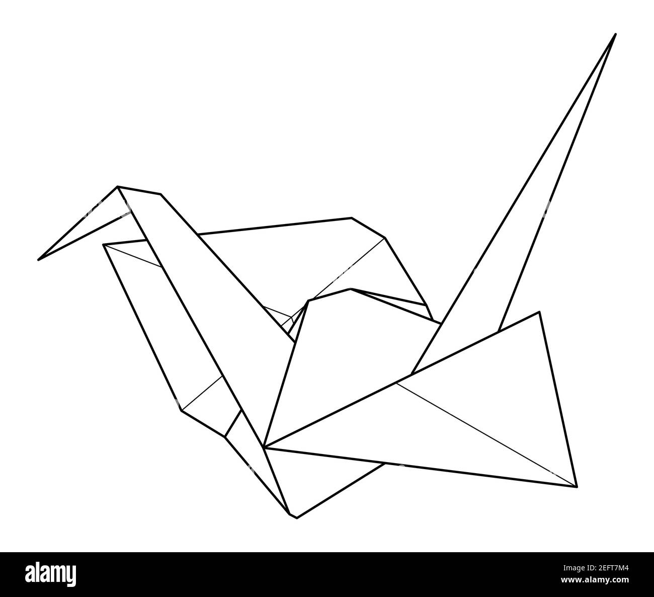Black Contour Origami Paper Crane On White Background Vector Line 