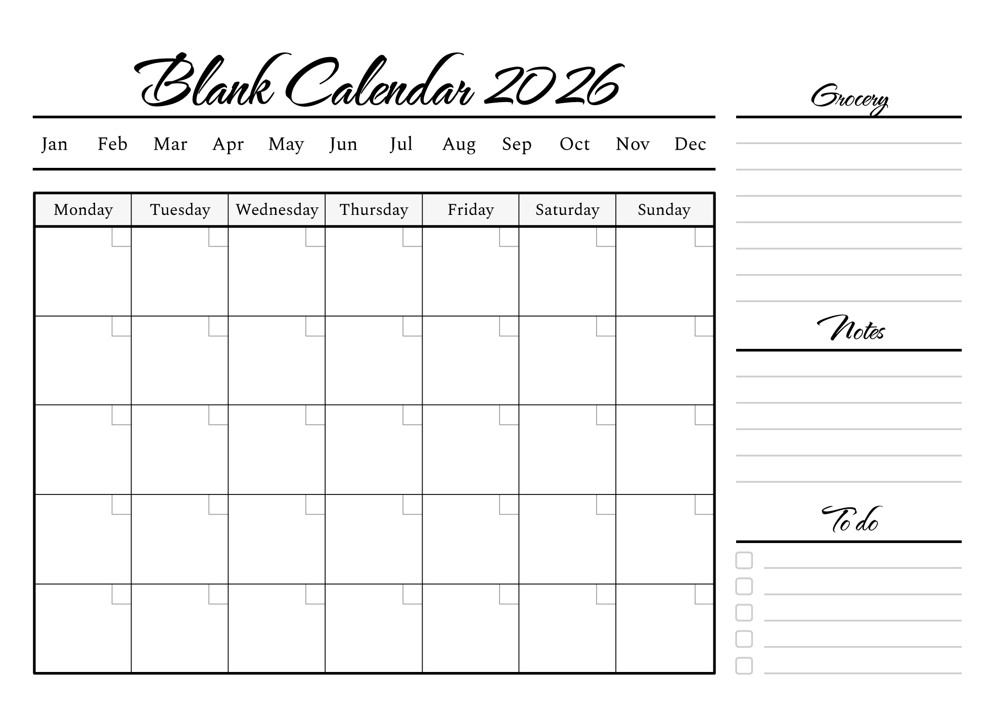 Blank Calendar 2026 Free Google Docs Template Gdoc io
