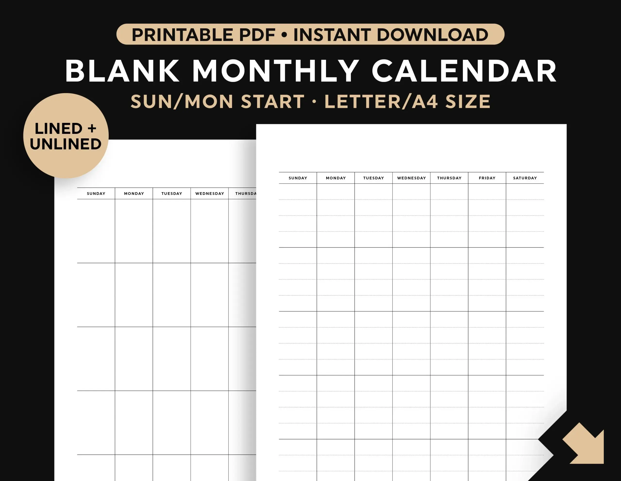 Blank Calendar Printable Monthly Calendar Month Wall Calendar 