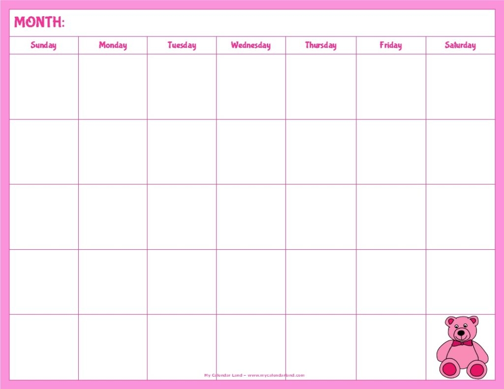 Blank Printable Calendar For Kids