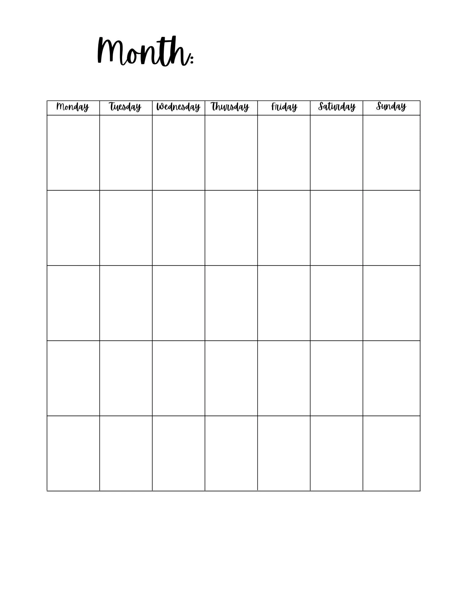 Printable Calendar Pages Blank