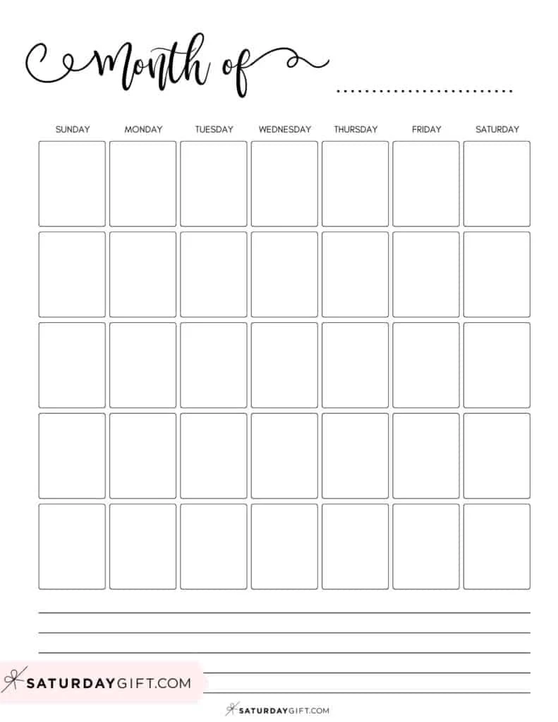 Printable Blank Monthly Calendar Image