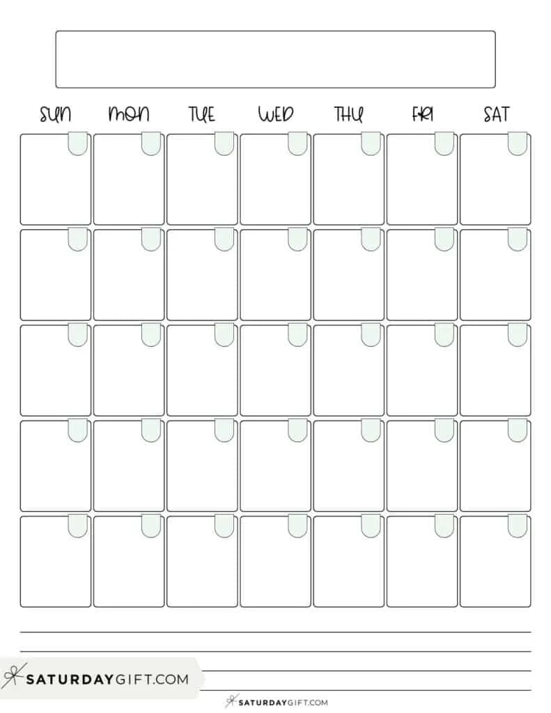 Pretty Printable Blank Calendar