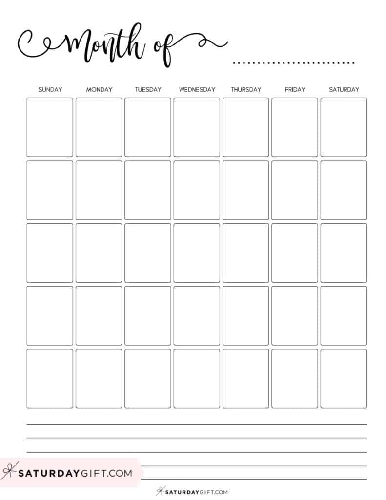 Blank Calendar Templates 29 Cute amp Free Printables SaturdayGift