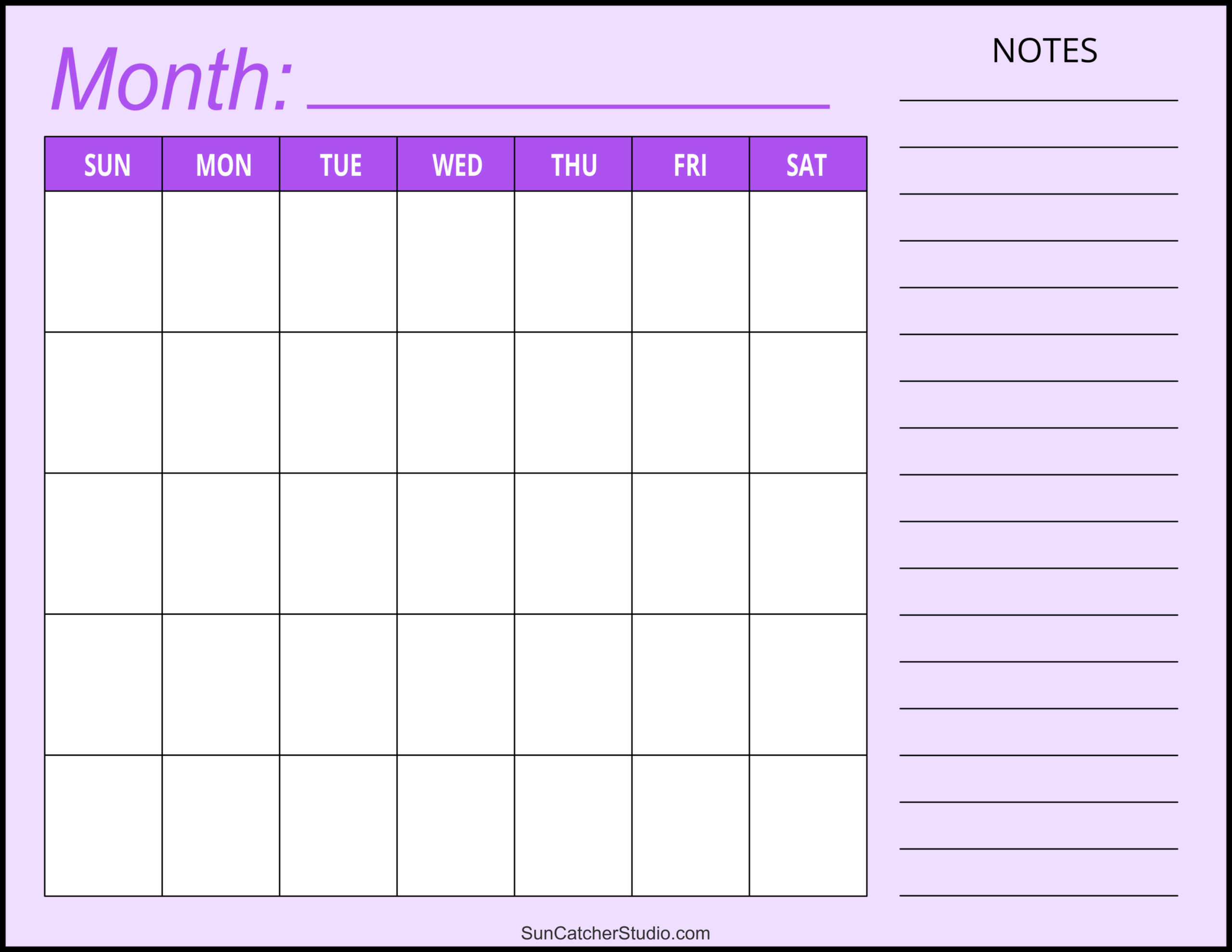Printable Blank Calendar One Month